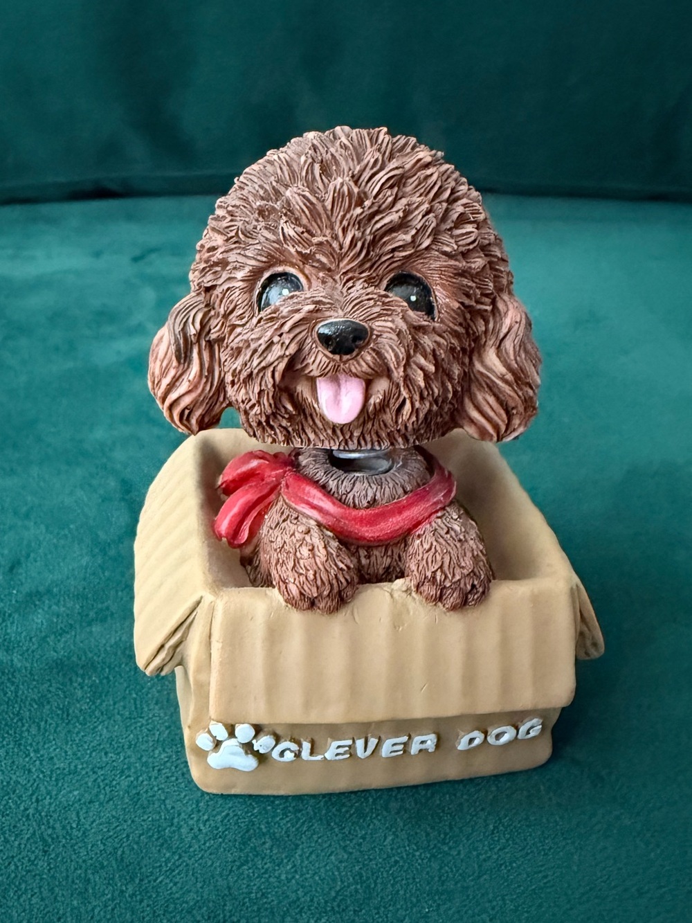 🐶 Bobble Head Brown Ceramic Pup Figurine with Red Scarf